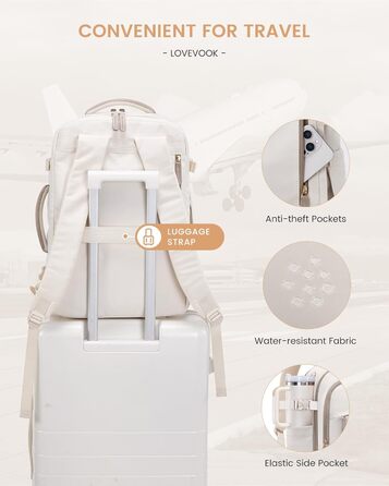 Рюкзак для ручної поклажі LOVEVOOK 40L, рюкзак для подорожей для жінок, з відділенням для мокрого та сухого, 45x36x20 см, для ноутбука, ручної поклажі, 18 дюймів (Бежевий хакі)