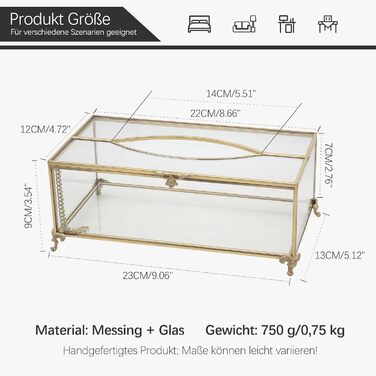 Скляна коробочка для серветок SLHEQING Gold - прямокутна, для ванної, вітальні, спальні, офісу (прозора)