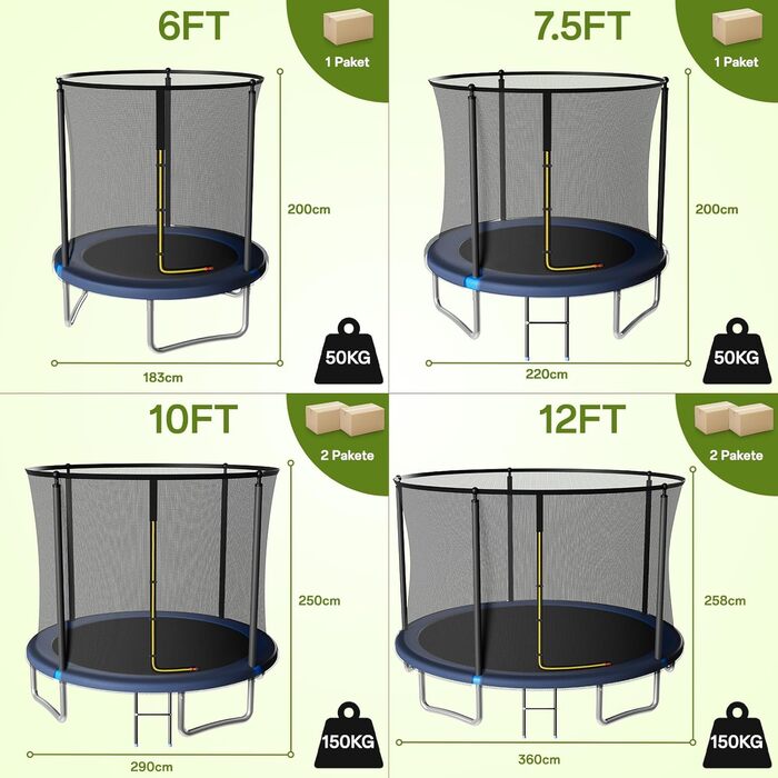 Батут JUMMICO вуличний 220 см з сіткою безпеки та захисним покриттям - блакитний