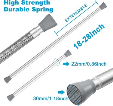 Штанга для штор без свердління AIZESI 113-197 см, телескопічна, для душу/ванної, регульована, діаметр 22 мм, срібна
