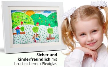 Рамки для дитячих малюнків KIYARI A4, 2 шт., білі, розкладні, з фронтальною відкриттям, для 150 малюнків, міцне дерево, безпечне скло, ідеально для творчих проектів, дитячої кімнати та школи