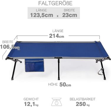 Складане кемпінгове ліжко EVER ADVANCED XXL, 300 кг, 214x106 см, посилене, для кемпінгу, подорожей, пляжу та саду