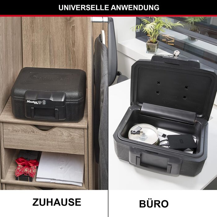 Сейф Master Lock вогнестійкий та водонепроникний з ключем, потрійний захист від пожежі, води та крадіжок, 7.8L, 16.8 x 39.1 x 36.3 см