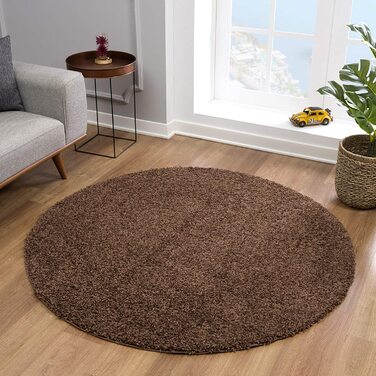 Враження килим круглий-Ідеальні килими для вітальні, передпокою, спальні, дитячої, дитячої - високоякісний килимок, сертифікований Eko-Tex-Суцільний колір- (темно-коричневий, 150 см круглої форми)