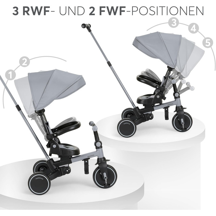 KikkaBoo Триколісний велосипед 8-в-1 з ручкою для батьків Aluma (Сірий) від 1 року. Дитячий велосипед з поворотним сидінням, ремені безпеки, алюмінієва рама