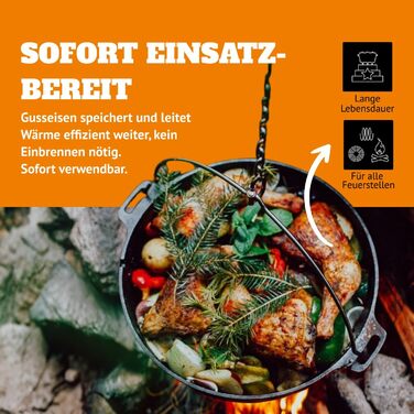 Чавунний казан Petromax Feuertopf (Dutch Oven) з ніжками для готування та випікання на відкритому вогні