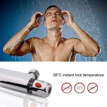 Змішувач для ванни з термостатом Uten, ванний термостат з 38°C захистом, 2 виходи для води, латунь (срібло)