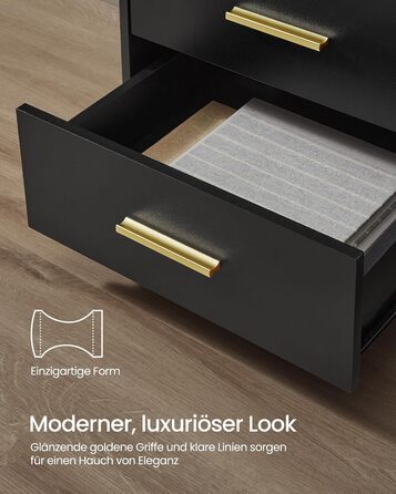 VASAGLE Custos: Набір з 2 тумбочок з LED-підсвічуванням та зарядкою, чорний, з шухлядами, 2 розетки AC та USB