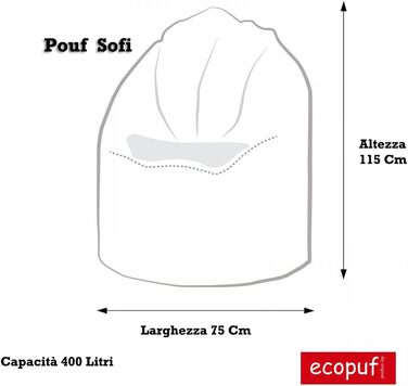 Екопуф Софі Крісло-мішок з вельвету, колір кремовий, крісло-мішок для ігор Крісло-мішок стійкий до розривів і брудовідштовхуючий Крісло-мішок в комплекті з полістирольним наповнювачем (Avio Sz75)