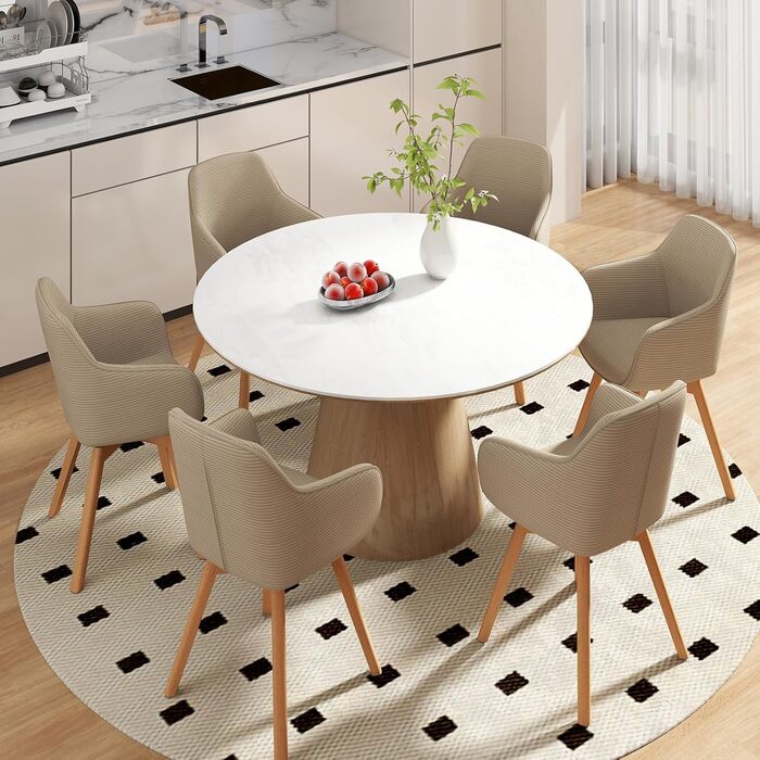 LEWE Комплект з 4 обертових стільців для їдальні з підлокітниками, 360° обертання, сучасна тканина Cord, стільці для кухні з дерев'яними ніжками та спинкою для вітальні, їдальні, спальні (Хакі, 4шт)