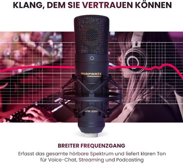 Мікрофон конденсаторний Marantz Professional MPM-1000U з великою мембраною, USB, нирковий характер, для подкастів, студії, геймінгу, з кабелем USB та кріпленням для мікрофона