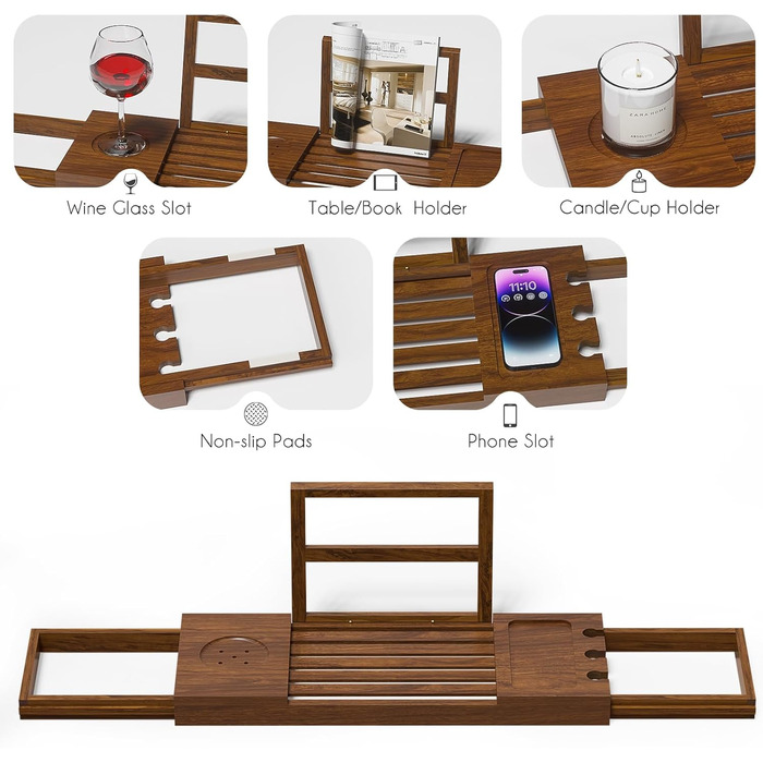 Підставка для ванни з теку - розширювана, для ванни, Hoz, унікальний подарунок на новосілля