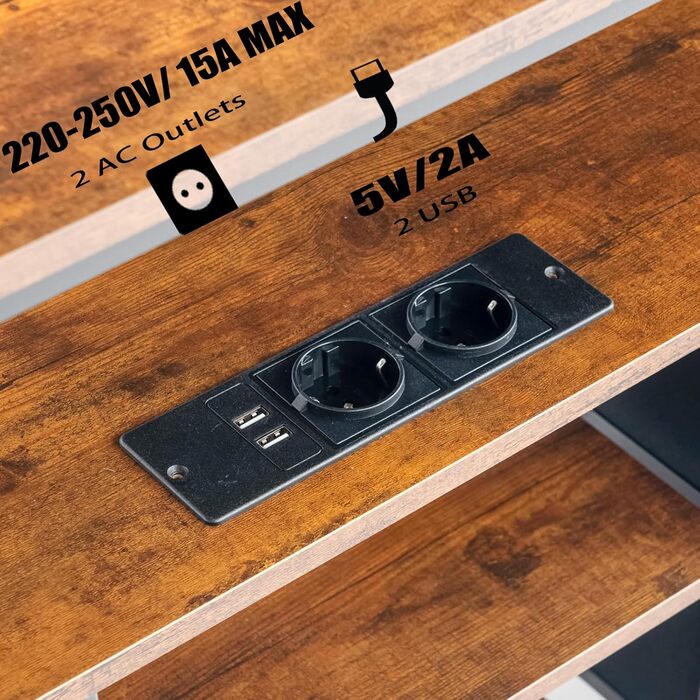 Вінтажна шафа для вітальні з LED-підсвічуванням, комод у стилі вінтаж з 4 висувними ящиками, 110x30x78 см, 2 USB та 2 AC роз'єми, дерев'яний комод для вітальні/кухні