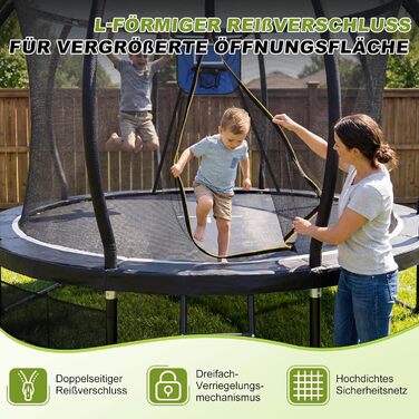 Батут садовий Devoko з сіткою та баскетбольним кільцем, діаметр 305 см, до 150 кг - для дітей та дорослих, чорний