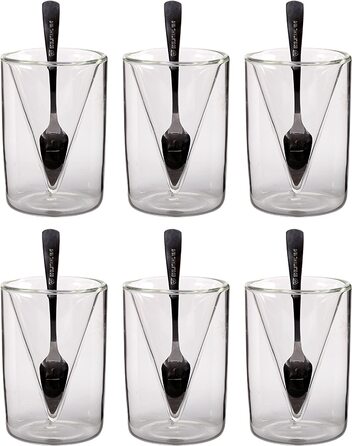 Набір чашок для еспресо Feelino (2x70 мл 2 ложки) склянки для еспресо, склянки з подвійними стінками, кавові чашки для еспресо, кавові склянки з подвійними стінками, Чашки для еспресо, Кавові чашки для еспресо термостати з подвійними стінками (з ложками, 