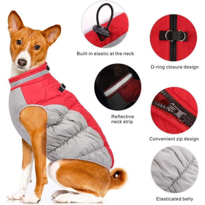 Зимова куртка для собак Dolahovy, теплі пальто для собак, вітрозахисний одяг для собак, жилет для цуценят з м'якою флісовою підкладкою, світловідбиваючі куртки для собак, для маленьких і середніх собак, чихуахуа, для активного відпочинку, м, Червоний
