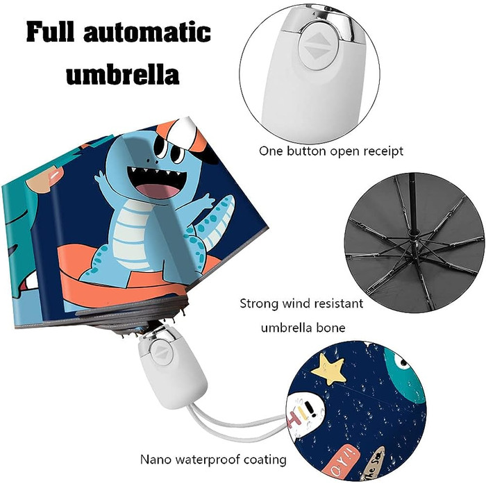Дитяча кишенькова парасолька ZJRung зі світловідбиваючою складною парасолькою Дитяча парасолька для подорожей Компактна парасолька вітрозахисний міцний динозавр