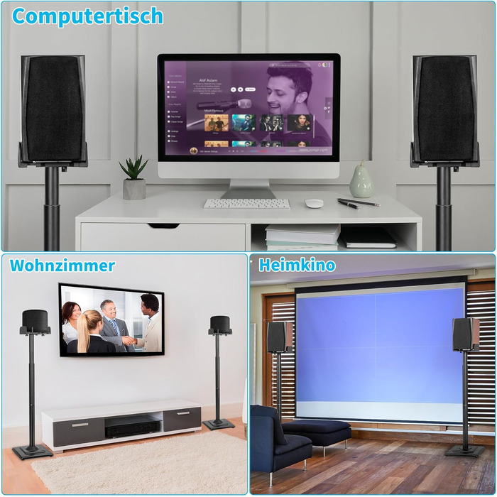 Підставка для колонок OUUTMEE, пара, до 10 кг, з кабелеуправлінням, регулювання висоти, сумісна з багатьма моделями