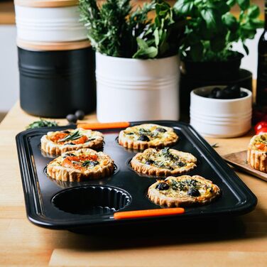 Форма для тарт з антипригарним покриттям LE CREUSET, 7 см, для 12 порцій, стійка до кислого тіста, з вуглецевої сталі, антрацит/помаранчевий