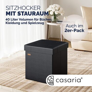 Пуф Casaria® з місцем для зберігання, білий, складний, з кришкою, штучна шкіра, м'який, 38x38 см, для спальні, вітальні, передпокою, білий (2, чорний)