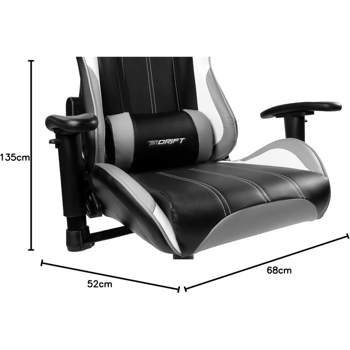 Ігрове крісло DRIFT DR175BUE, штучна шкіра, 2D підлокітники, поршень 4 класу, чорний (сірий)