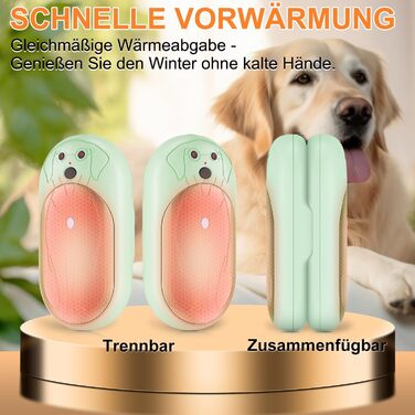 Електричні грілки для рук Lepwings 2 шт, 6000 mAh, багаторазові, 3 режими, до 20 годин тепла, USB-зарядка, для активного відпочинку взимку (чорний, м'ятно-зелений)