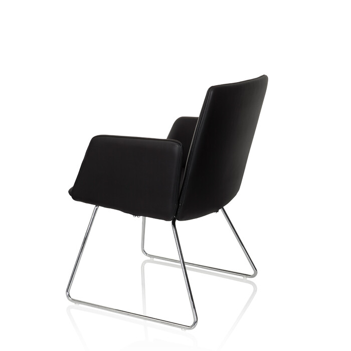 Крісло для відвідувачів DESIGNIA V, штучна шкіра, чорний колір, на коліщатках, hjh OFFICE