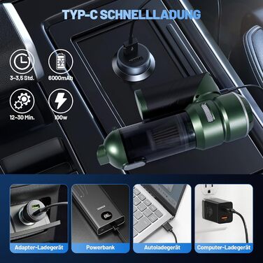 Акумуляторний ручний пилосос HANSILK 4 в 1, бездротовий автомобільний пилосос 25000Па, безщітковий двигун, 3 режими потужності, складаний міні-пилосос для авто, дому, диванів та шерсті тварин