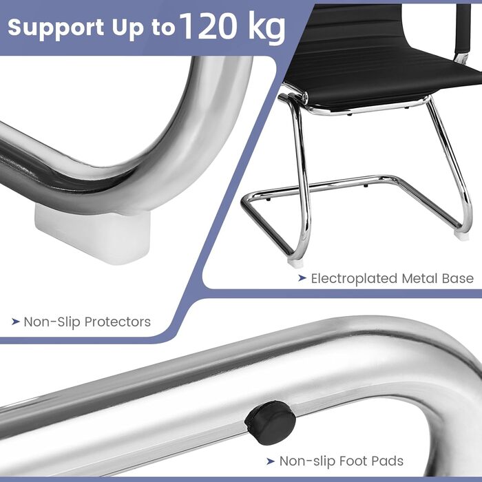 Крісла-гойдалки GIANTEX 2 шт., ергономічні конференц-крісла для гостей з підлокітниками, міцний металевий каркас до 120 кг, сучасні крісла з штучної шкіри, чорні