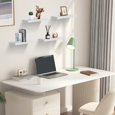 Набір настінних полиць 4 шт. білі, MDF, 40x14x3 см - для книг, декору, настінні стелажі