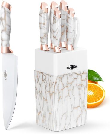 Набір кухонних ножів Messerblock Set: 7 предметів з нержавіючої сталі з дерев'яним блоком та точильним каменем. Професійний кухонний набір, подарунок.