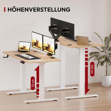 Регульований стіл Sanodesk з бездротовою зарядкою та подвійним мотором, компактний 110x54 см. Стабільний електричний столик для стоячи/сидячи (110 x 54 см, горіх)