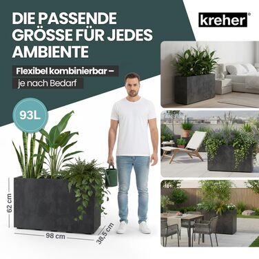 Плантатор Kreher XL Millennium: кашпо для квітів з каменю, різні розміри та кольори (коричневий, бежевий, антрацитовий, сірий). З міцного пластику.