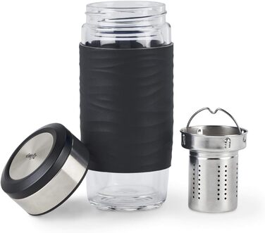 Чайний горнятко Emsa N20805 Teebecher з подвійними стінками, 0.4 л, знімний фільтр, BPA-Free, герметичне, для миття в посудомийній машині, 360° відкривання (Чорний)