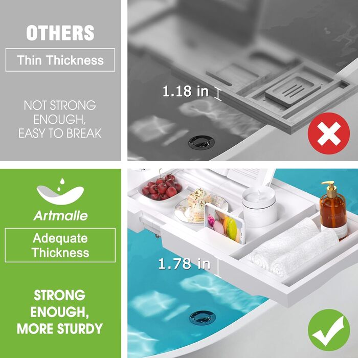 Підставка для ванни Artmalle, складаний столик з бамбука з тримачем для книги та келиха, мильниця в подарунок, для спа-салонів та читання