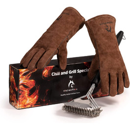 Шкіряні жаростійкі рукавички для гриля Kitchenfox з щіткою для чищення гриля