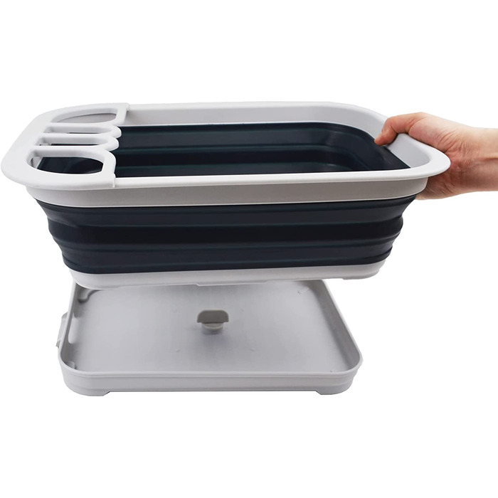 Складаний злив для посуду SAMMART з дошкою для зливу-портативний органайзер для посуду-компактний кухонний лоток для зберігання (Грау / Шифер Греу)