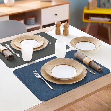 Набори підставки під тарілки 6 шт., неслизькі, миючі, з штучної шкіри, 40 x 30 см (блакитний/сірий)