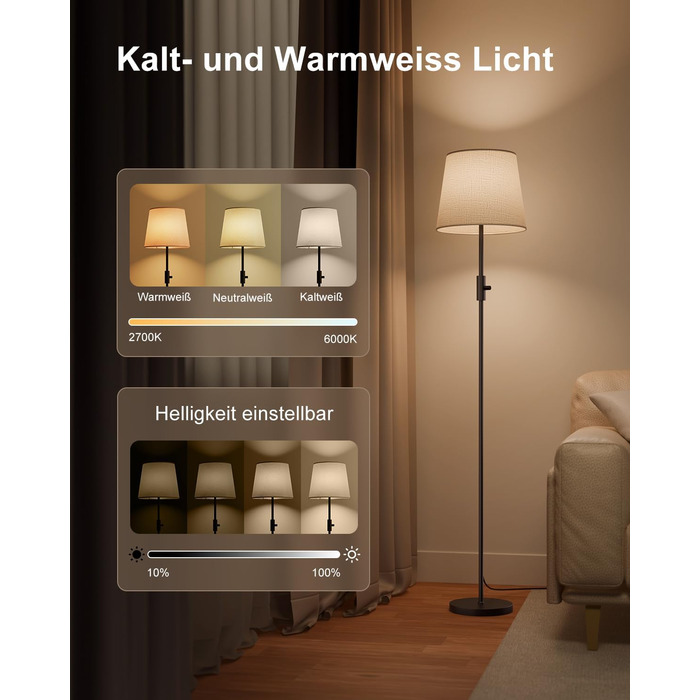 Світлодіодна торшер DUSKTEC RGB для вітальні, смарт-лампа з димером, керування через APP, тепле та холодне біле світло, 10W, 1200LM, аркова лампа для читання, приліжкова лампа