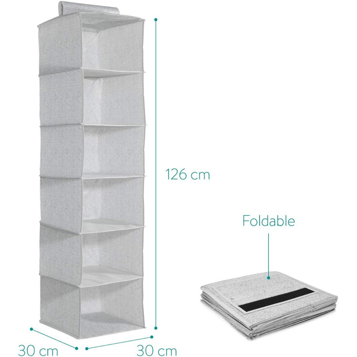 Наварис набір з 2 тканинних полиць Органайзер для шафи - 2 на 6 відділень тканинна підвісна полиця для шафи-30x30x126 см для зберігання в шафі (сірий)
