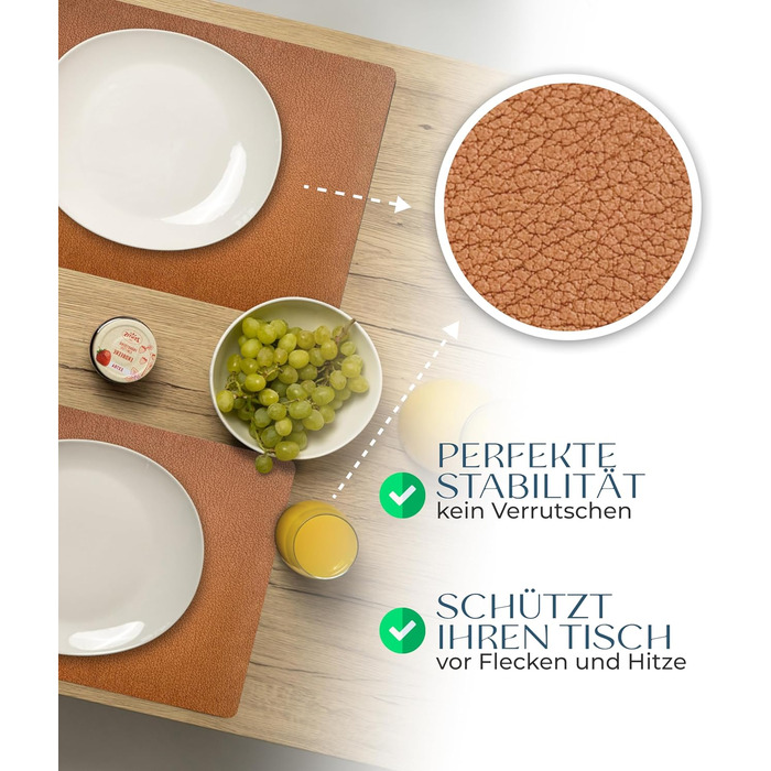 Набори серветок на стіл, 4 шт. – Екологічні, стабільні та нековзні – З високоякісної переробленої шкіри, Made in Germany (Bison)