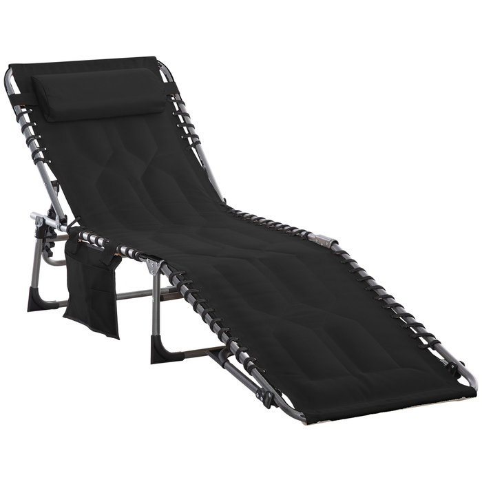 Складний розкладний шезлонг Outsunny Sun Lounger з подушкою 5-рівнева регульована спинка сталева оксфордська тканина чорний 188x57x30см для саду та патіо