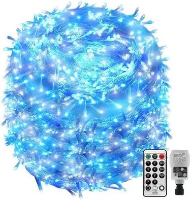 Гірлянда святкова 100 метрів, вологостійка, для дому та саду, з пультом та таймером, 8 режимів, біла/блакитно-біла