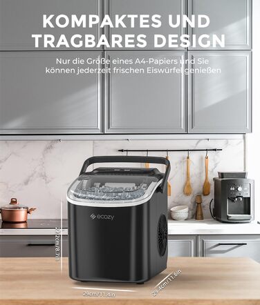 Машина для приготування льоду Ecozy - компактна, самоочисна, 9 кубиків за 6 хвилин, 12 кг/24 год, для дому та вечірок