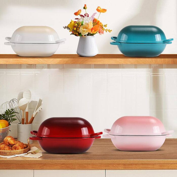 Форма для випікання хліба з кришкою Gusseisen, 23 см, емальована чавунна форма, 2.75 л, для випікання хліба, жаровня з кришкою, сумісна з духовкою (перехідний колір блакитно-зелений)