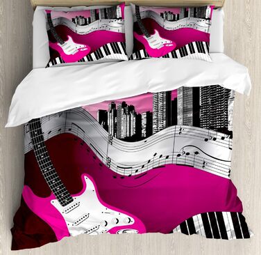 Музичний набір підковдр для односпальних ліжок, міський бас-гітарний рок, стійкий до кліщів алергік, підходить з наволочкою, (230 x 220 см - 70 x 50 см, рожевий, блідо-сірий, чорний)