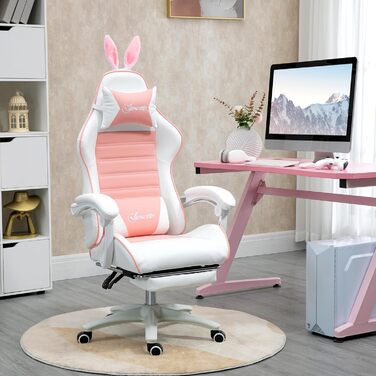 Крісло геймерське Vinsetto Ergonomic з підніжкою, подушкою для голови та попереку, регульованою спинкою, рожеве