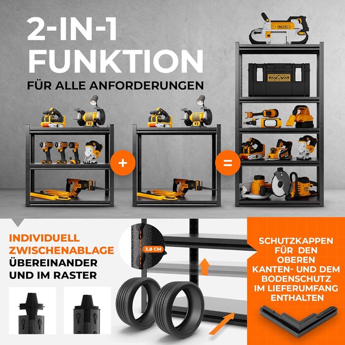 Металевий стелаж з металевими полицями - швидкий монтаж [НЕ СХИЛЬНИЙ ДО ПЛІСНІ & надзвичайно стабільний] Важкий металевий стелаж чорного кольору з п'ятьма полицями - стелаж для зберігання, підвальний стелаж, стелаж для гаража. Розміри: 160x86x45 см, 5 пол
