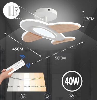 Світлодіодний стельовий світильник WayLuoung, з регулюванням яскравості 3000-6000K, пульт дистанційного керування, 40 Вт, дерево акрил, дитяча лампа
