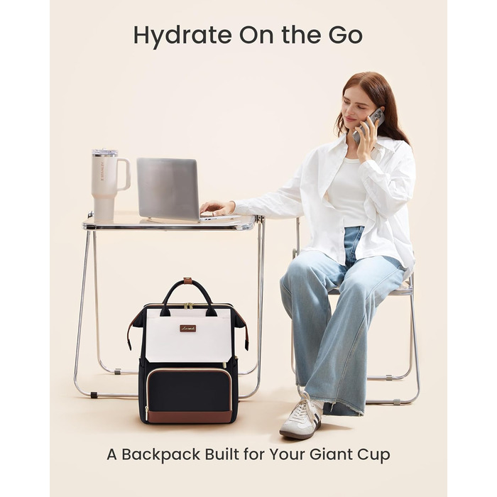 LOVEVOOK Рюкзак для жінок 15.6 дюймів, рюкзак для школи, підлітки, велика кишеня для пляшки, елегантний рюкзак для подорожей, сумка для навчання, універсальна шкільна сумка, водонепроникний рюкзак для роботи, подорожей, навчання, 15.6 дюймів, бежевий, чор